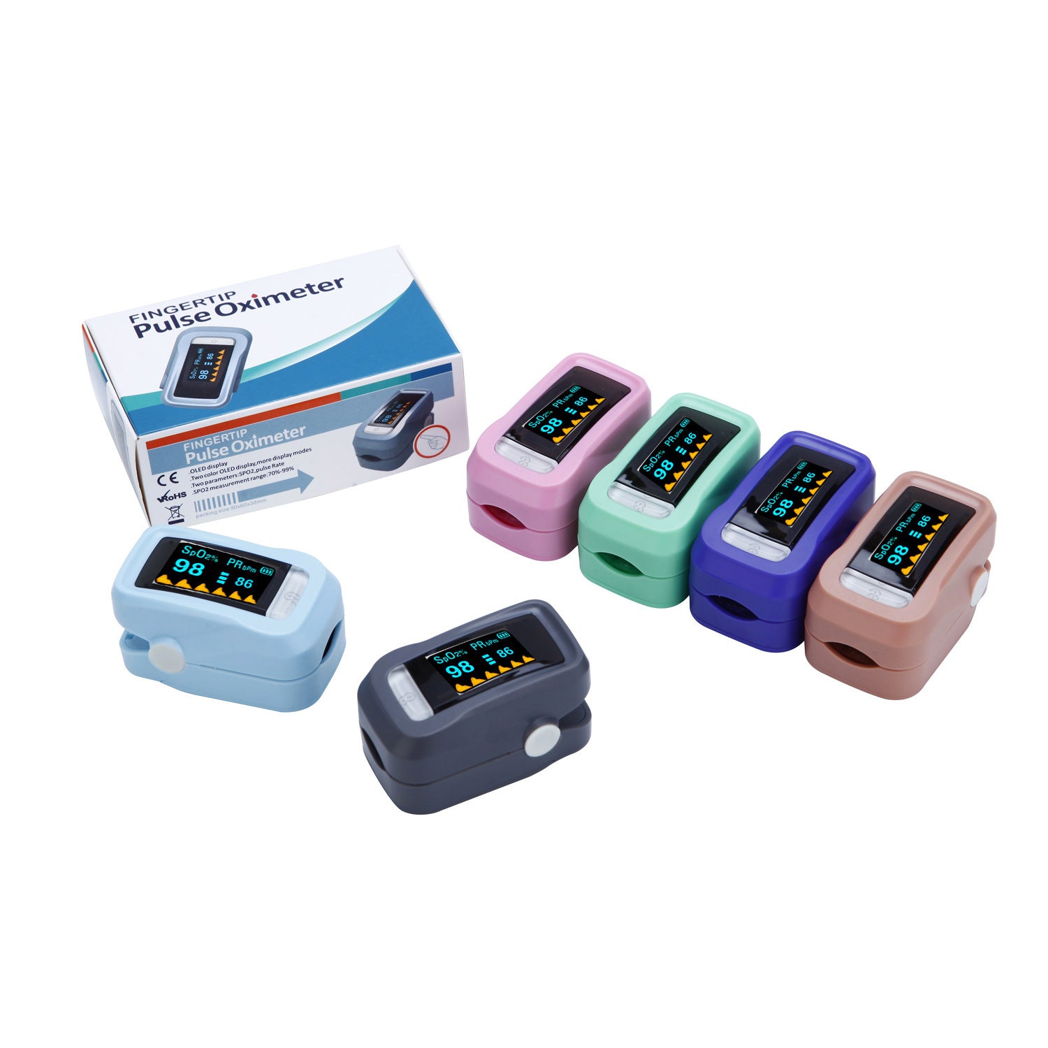 Blood Oxygen Saturation Monitor Fingertip Pulse Oximetry with Batteries and Lanyard   MOQ:20PCS