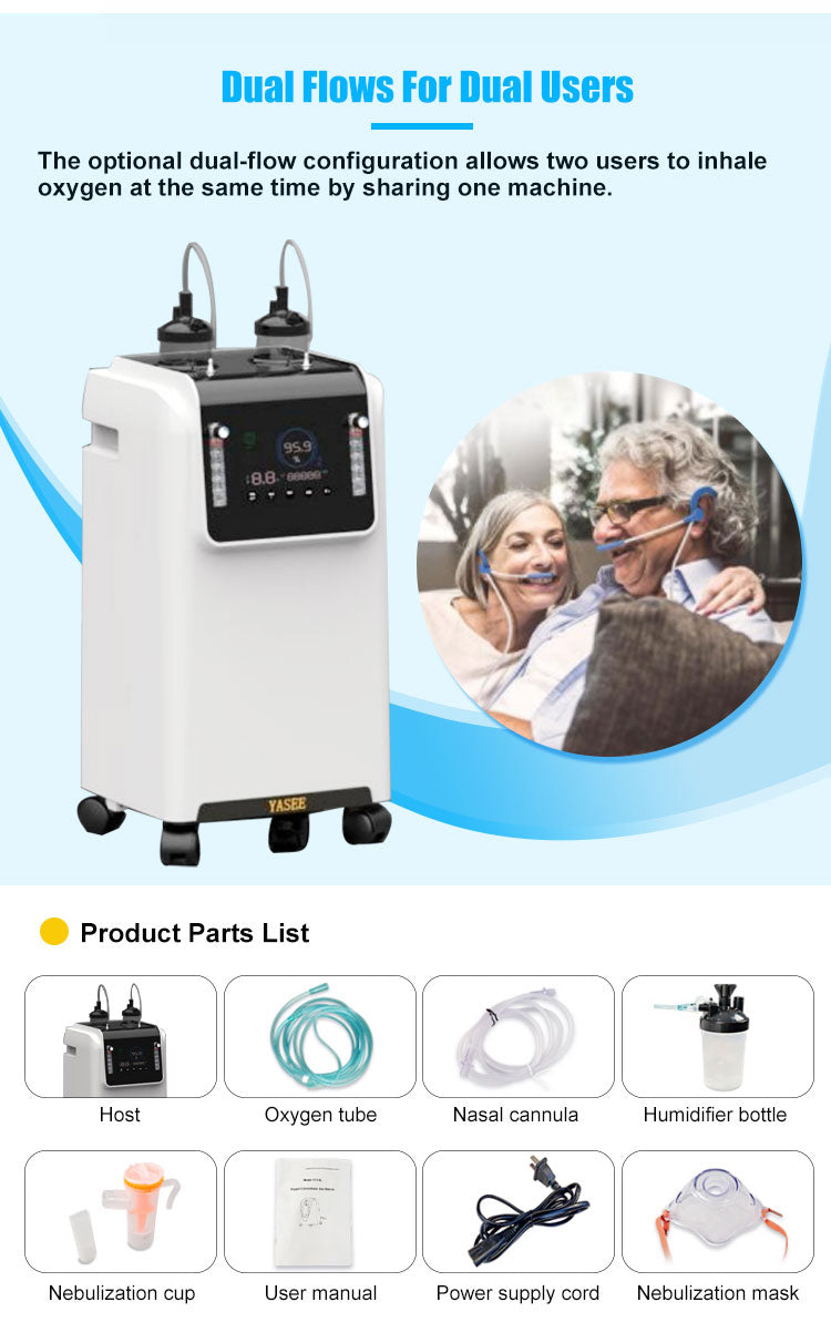 5 Liter Portable Dual Flow Oxygen Concentrator With Nebulizer Oxygenerator MOQ:1PCS