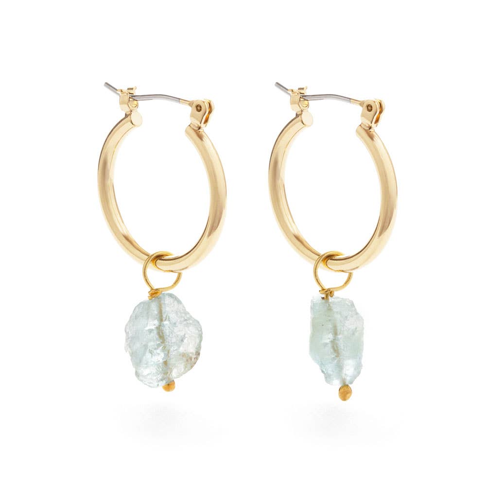 Raw Rough Cut Gemstone Hoops- Aquamarine