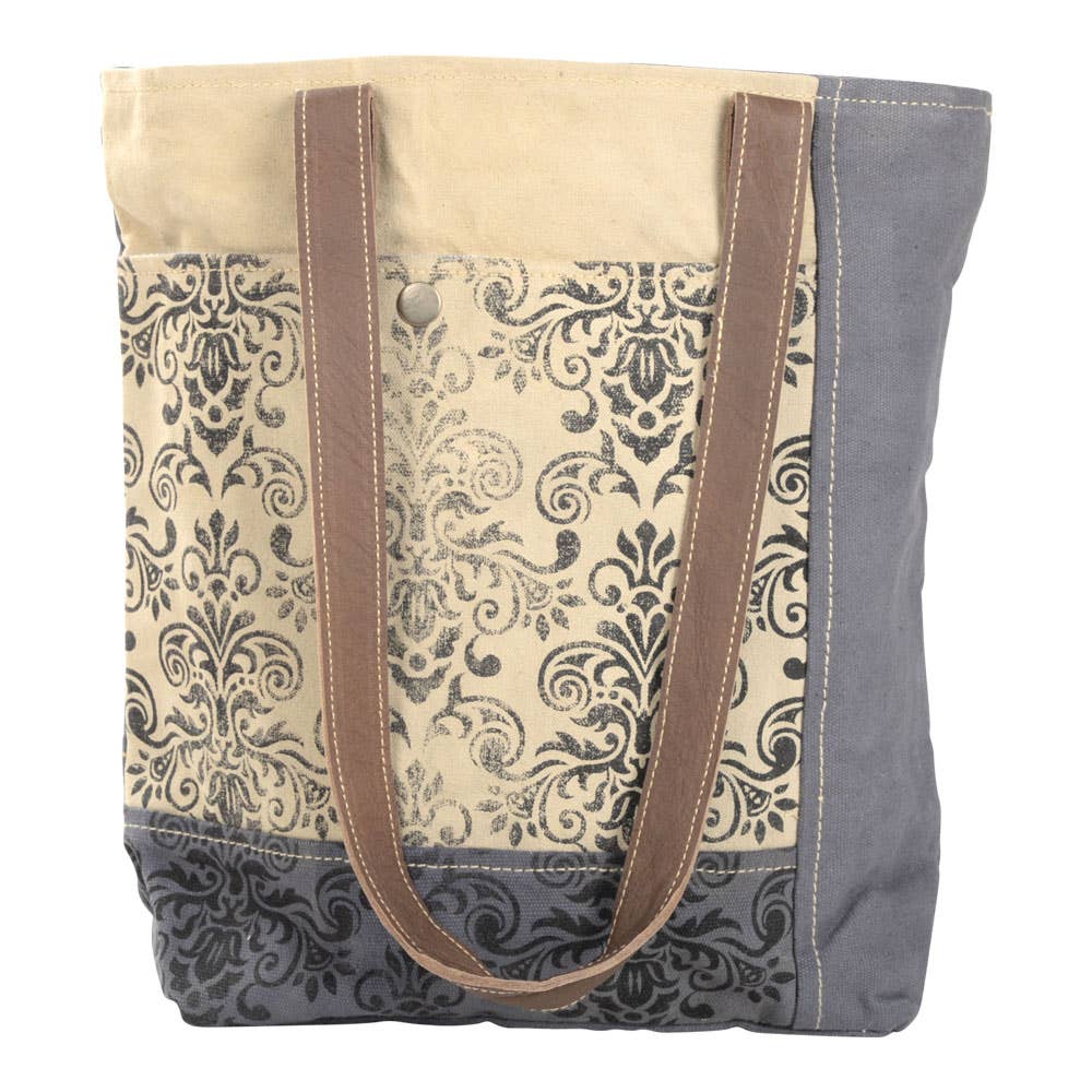 Grey And Tan Floral Tote