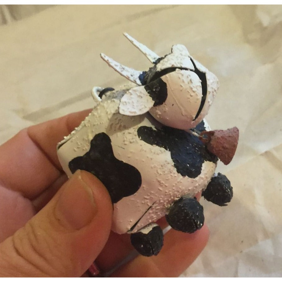 Vintage White And Black Metal Cow Ornament Made of Bells