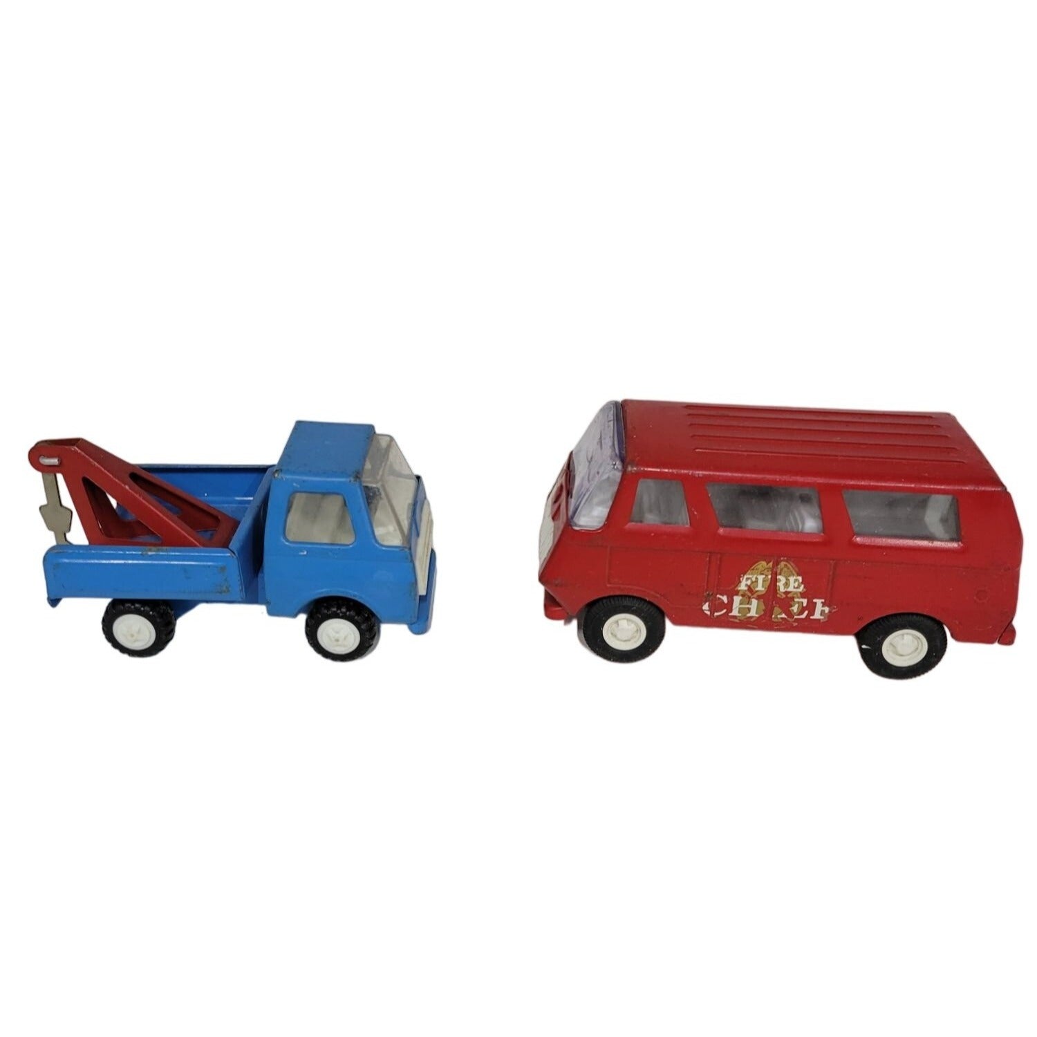 Vintage Tonka Red Fire Chief Van & Blue Tow Truck