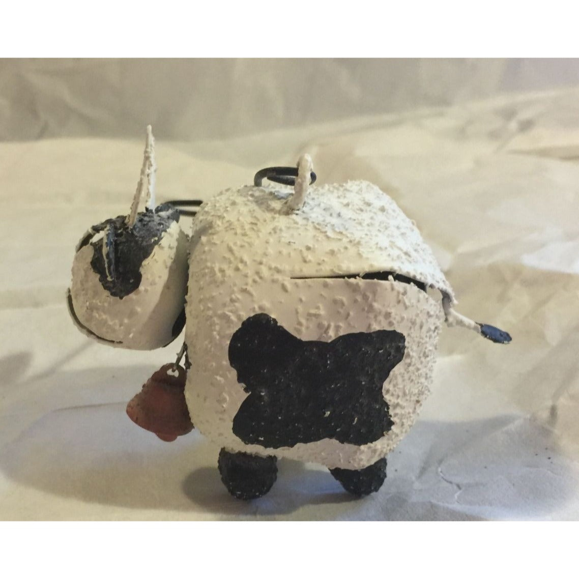 Vintage White And Black Metal Cow Ornament Made of Bells