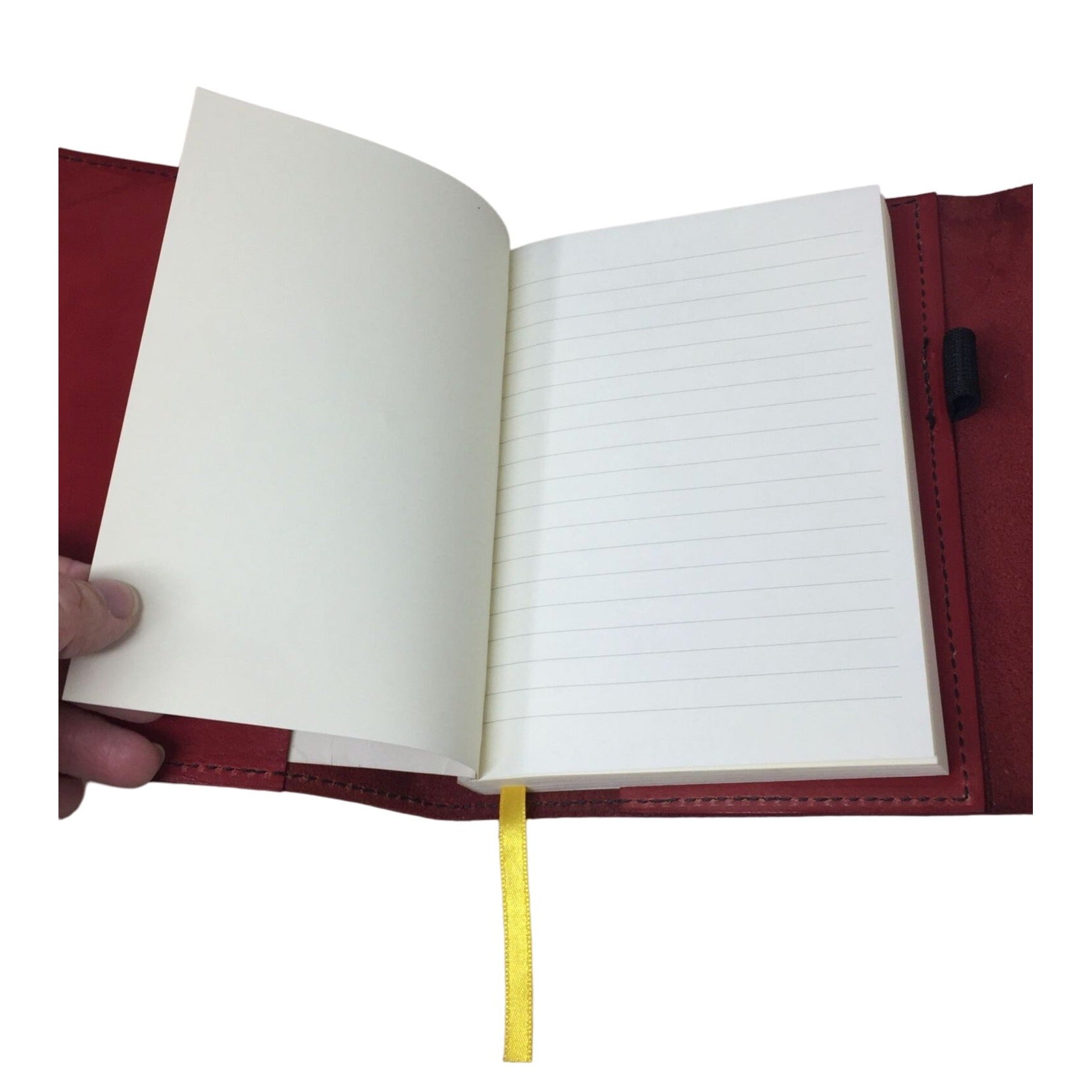 Red Leather Journal with Silver Tone Heart - Refillable Journal with yellow Ribbon marker and  Lock (no pen)