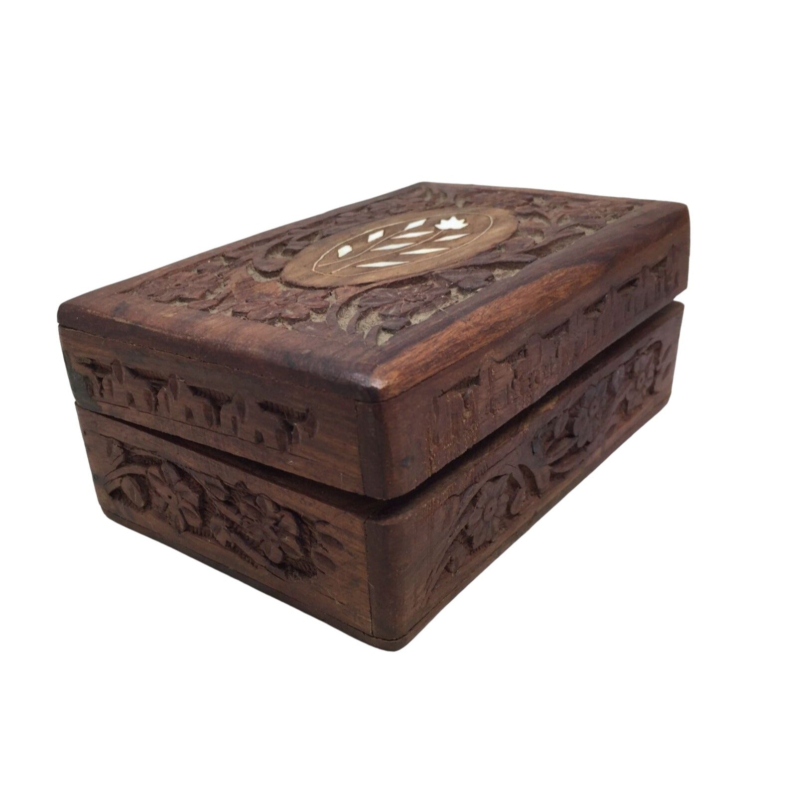 Hand Carved Brown Wooden Trinket Box/Jewelry Box