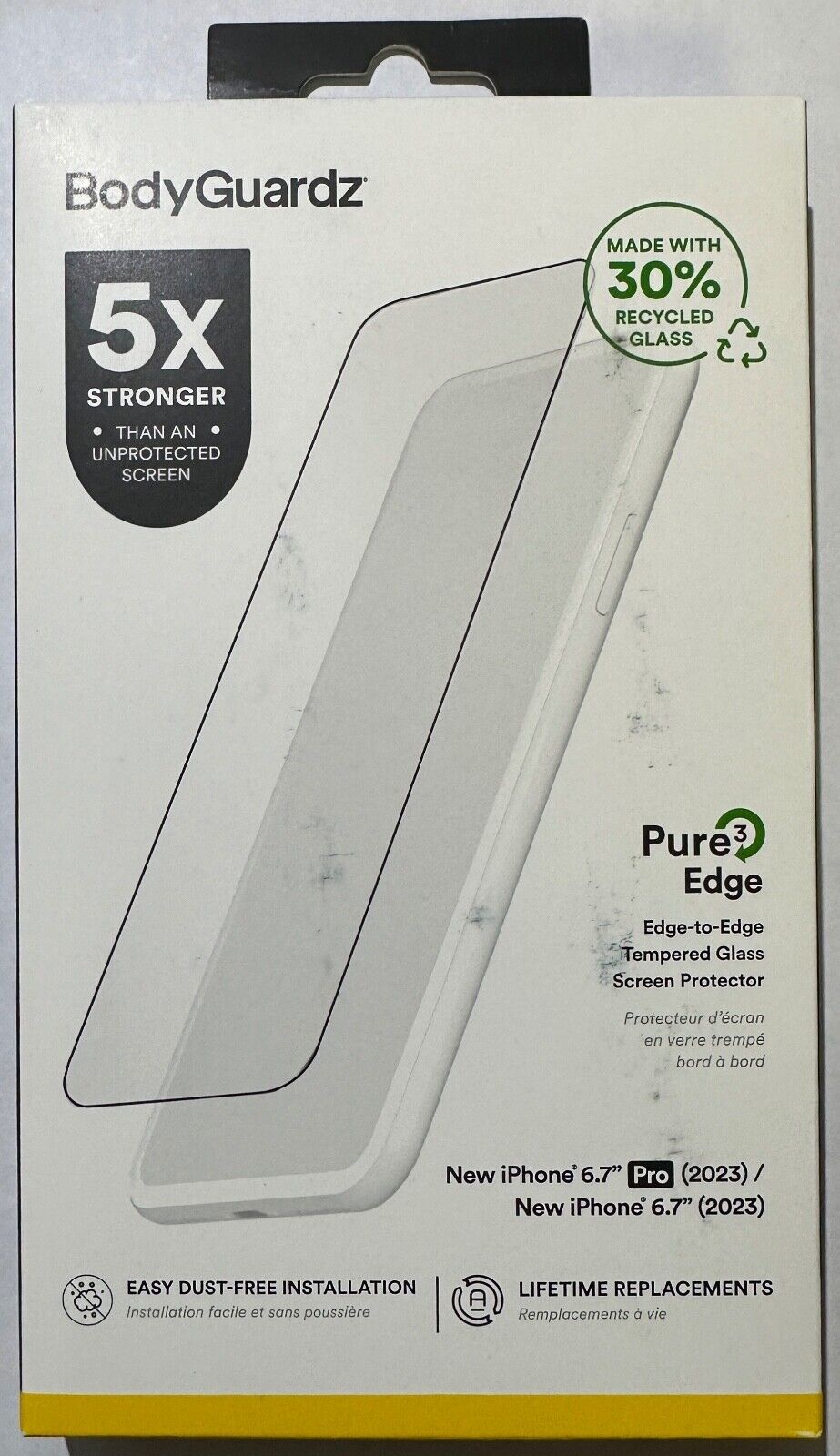 BodyGuardz Pure 3 Edge Glass Screen Protector for Apple iPhone 15 Pro Max (6.7