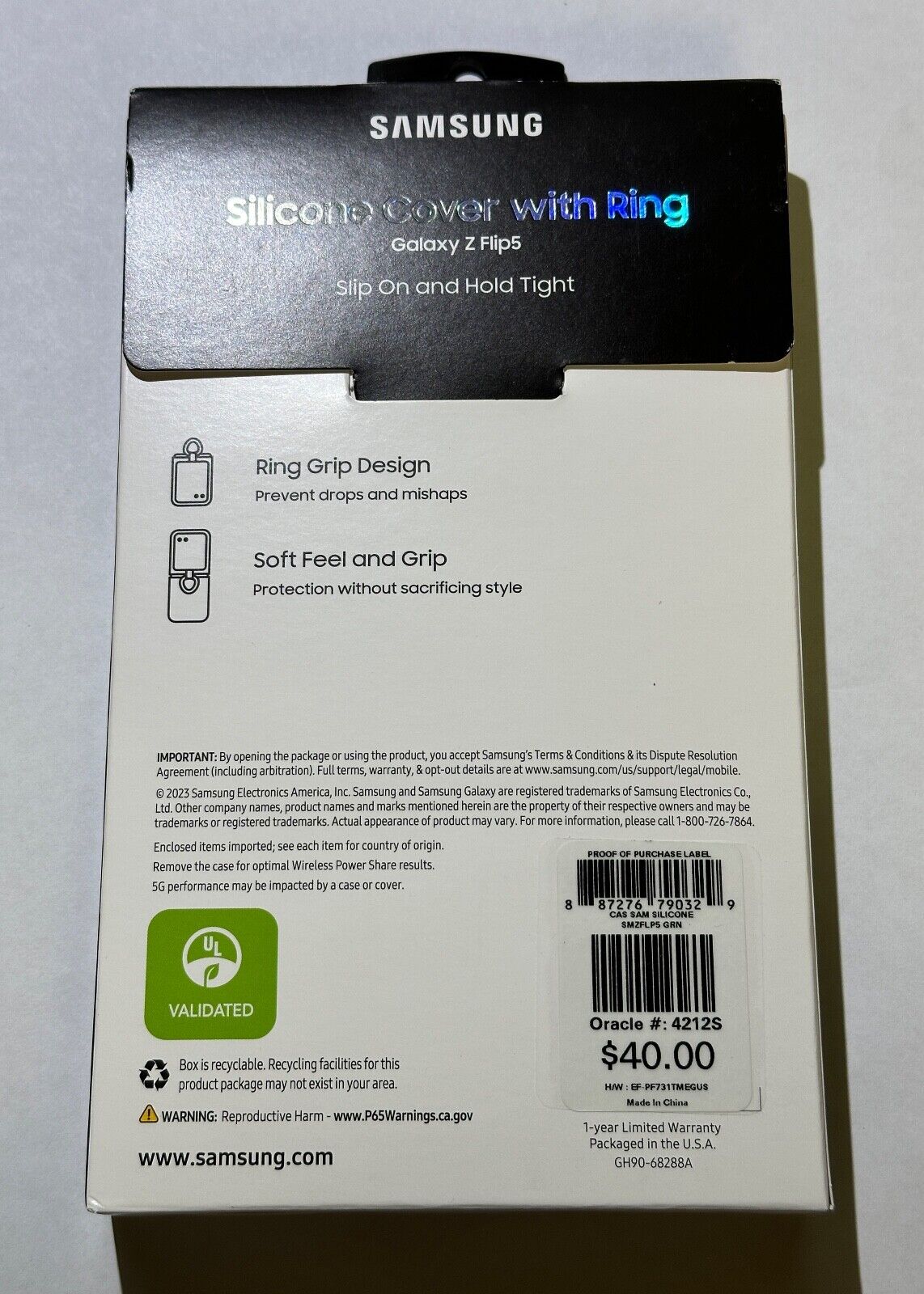 NEW Samsung Z Flip 5 Silicone Cover with Ring - Ocean Green (Official Accessory) EF-PF731TMEGUS