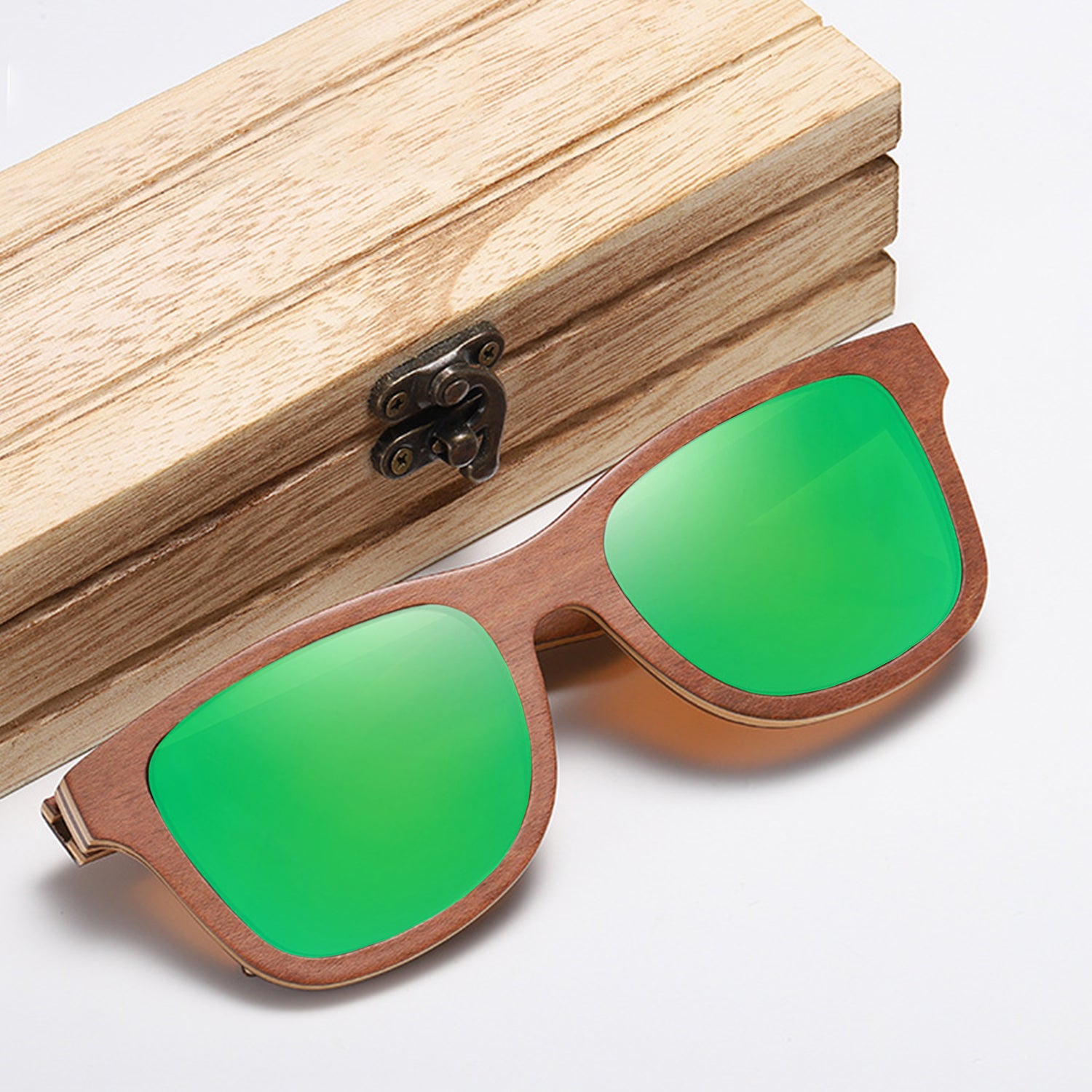 Rawa-Green Lens Walnut Sunglasses