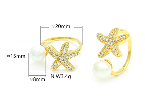 Anel estrela do mar e pérola