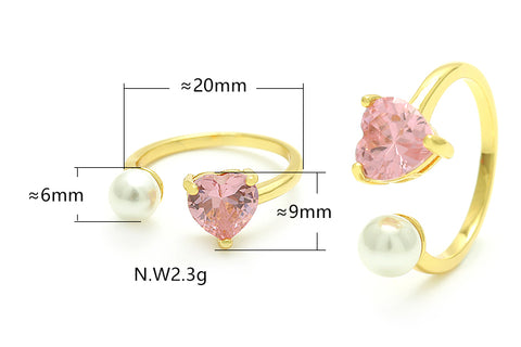 Anel aberto de coração e pérola no atacado