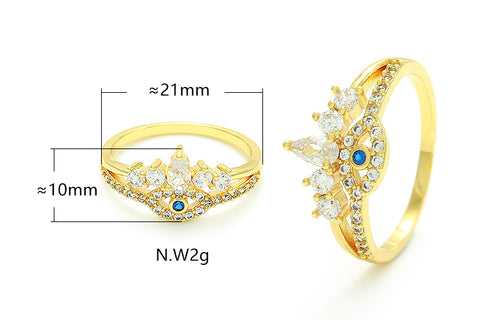 Anel de olho grego cravejado com zircônias cristais e azuis