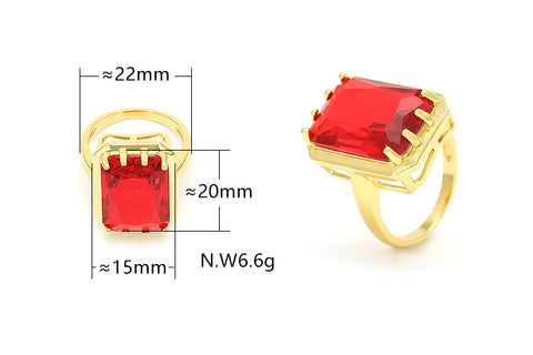 Anel solitário com pedra vermelha retangular