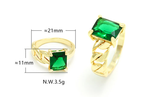 Anel esmeralda quadrada com aro grumet