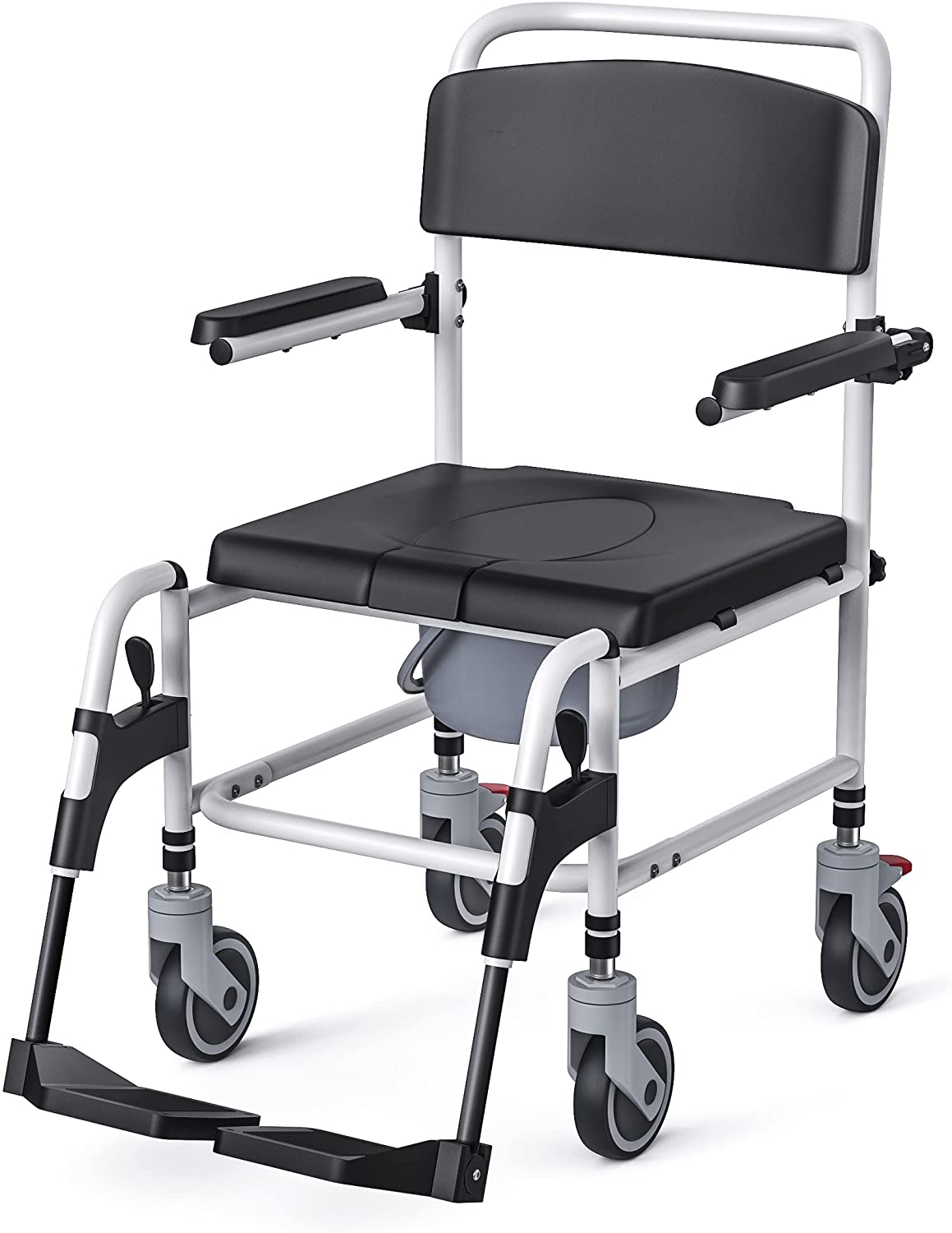 Shower Wheelchair Bedside Rolling Commode with Locking Wheels