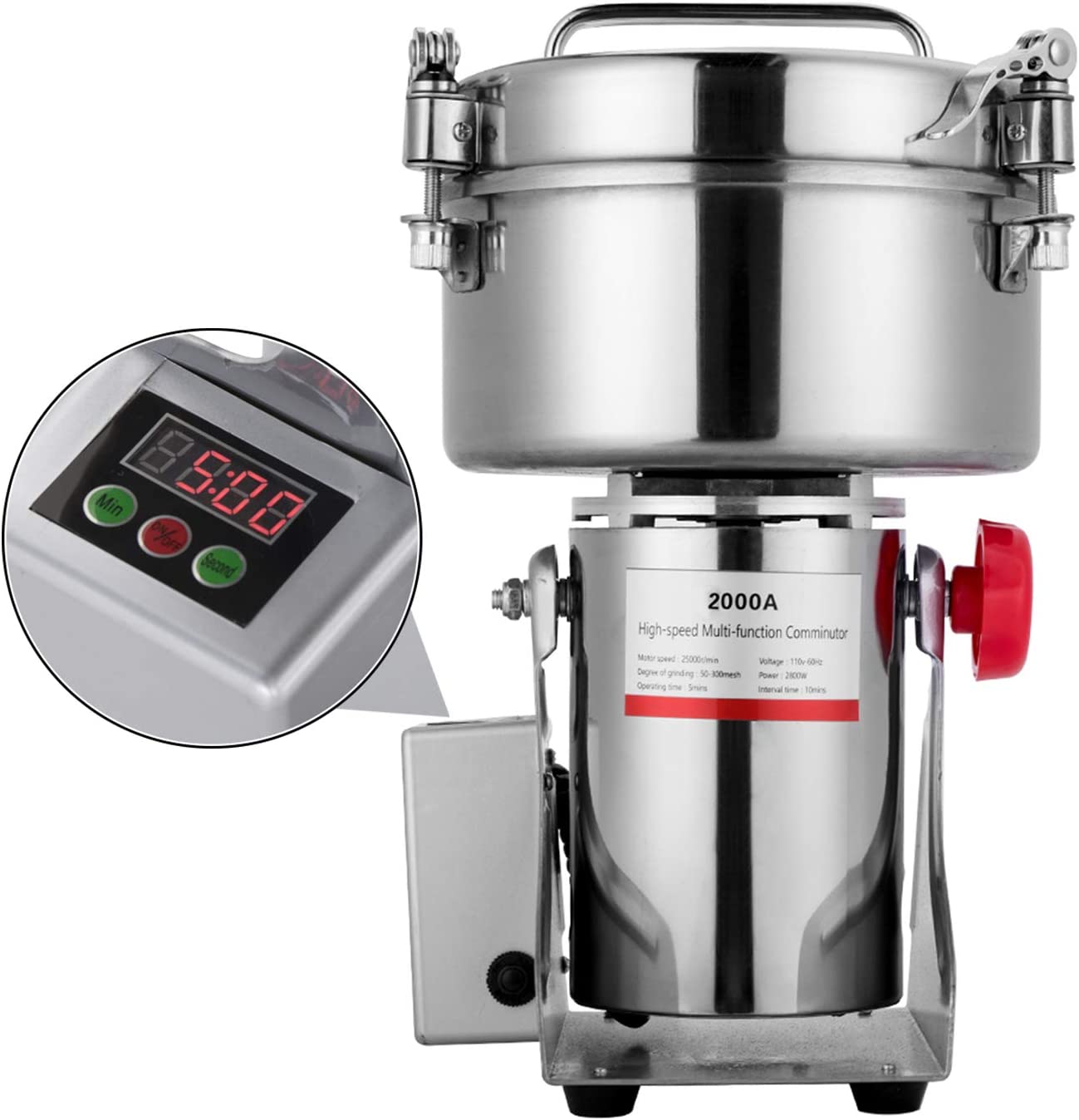 Electric Grain Mills I 2000g Grinder Powder LCD Digital Stainless Steel Ultra Grinder Machine for Kitchen Herb Spice Pepper Coffee Corn