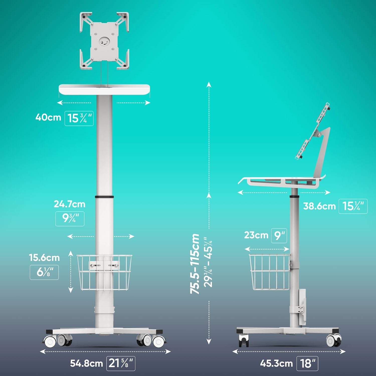 Adjustable Rolling Medical Cart I  Pneumatic Mobile Workstation for Hospital Dental Clinic Office