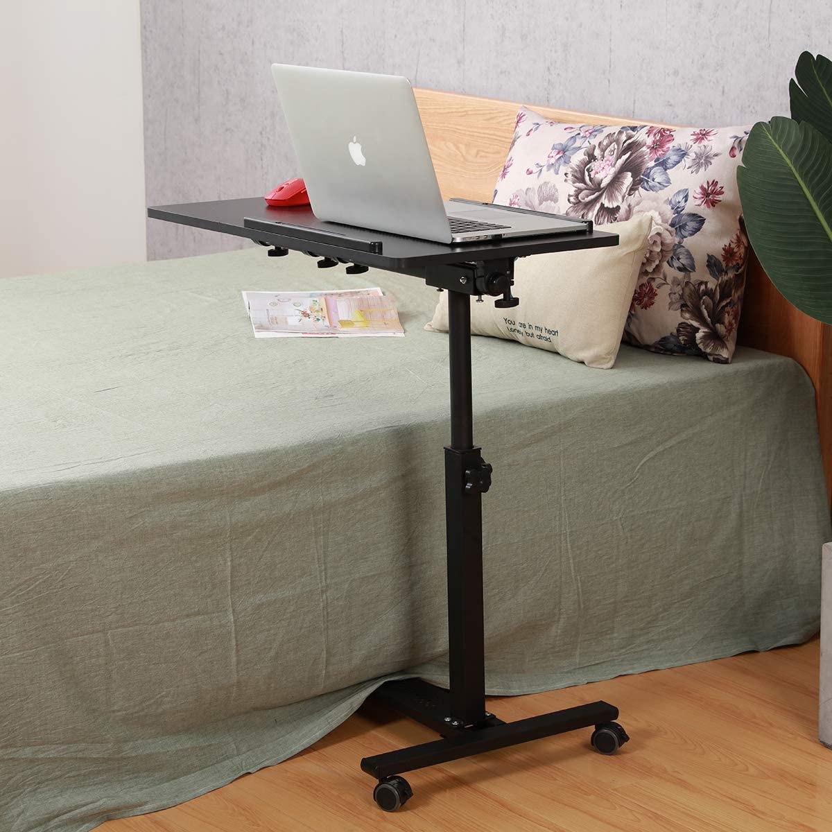 Over Bed Table with Wheels Adjustable | Rolling Laptop Table Overbed Desk Hospital Tray Table Black