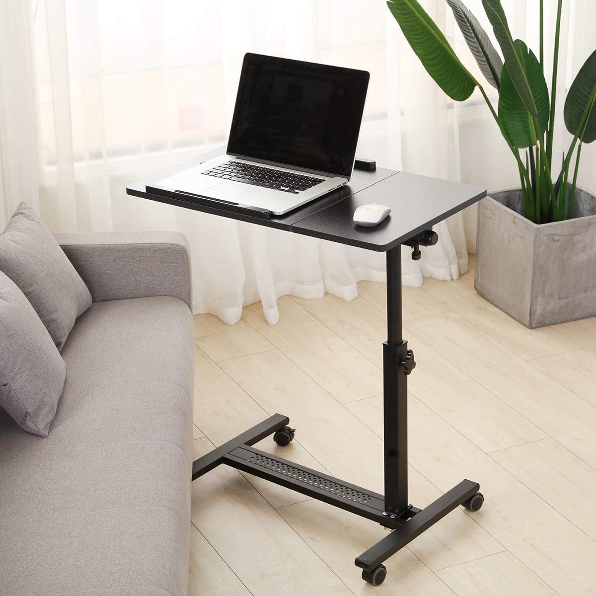 Over Bed Table with Wheels Adjustable | Rolling Laptop Table Overbed Desk Hospital Tray Table Black