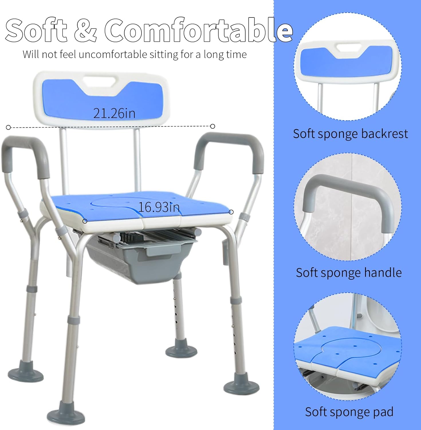 Bariatric Bedside Commode I Wide Padded Chair with Bucket  I Stand Alone Raised Toilet Seat I Shower Chair with Arms Model M122DE