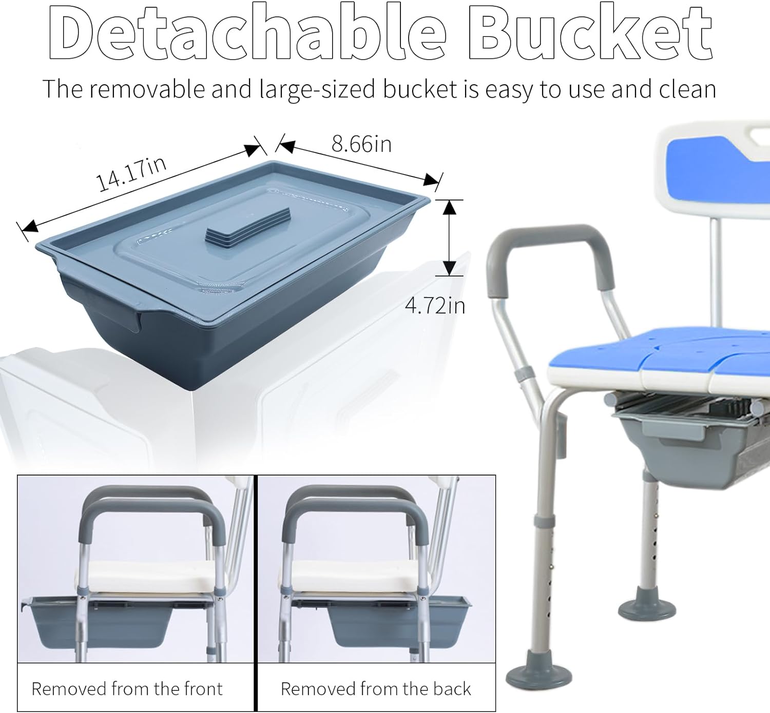 Bariatric Bedside Commode I Wide Padded Chair with Bucket  I Stand Alone Raised Toilet Seat I Shower Chair with Arms Model M122DE