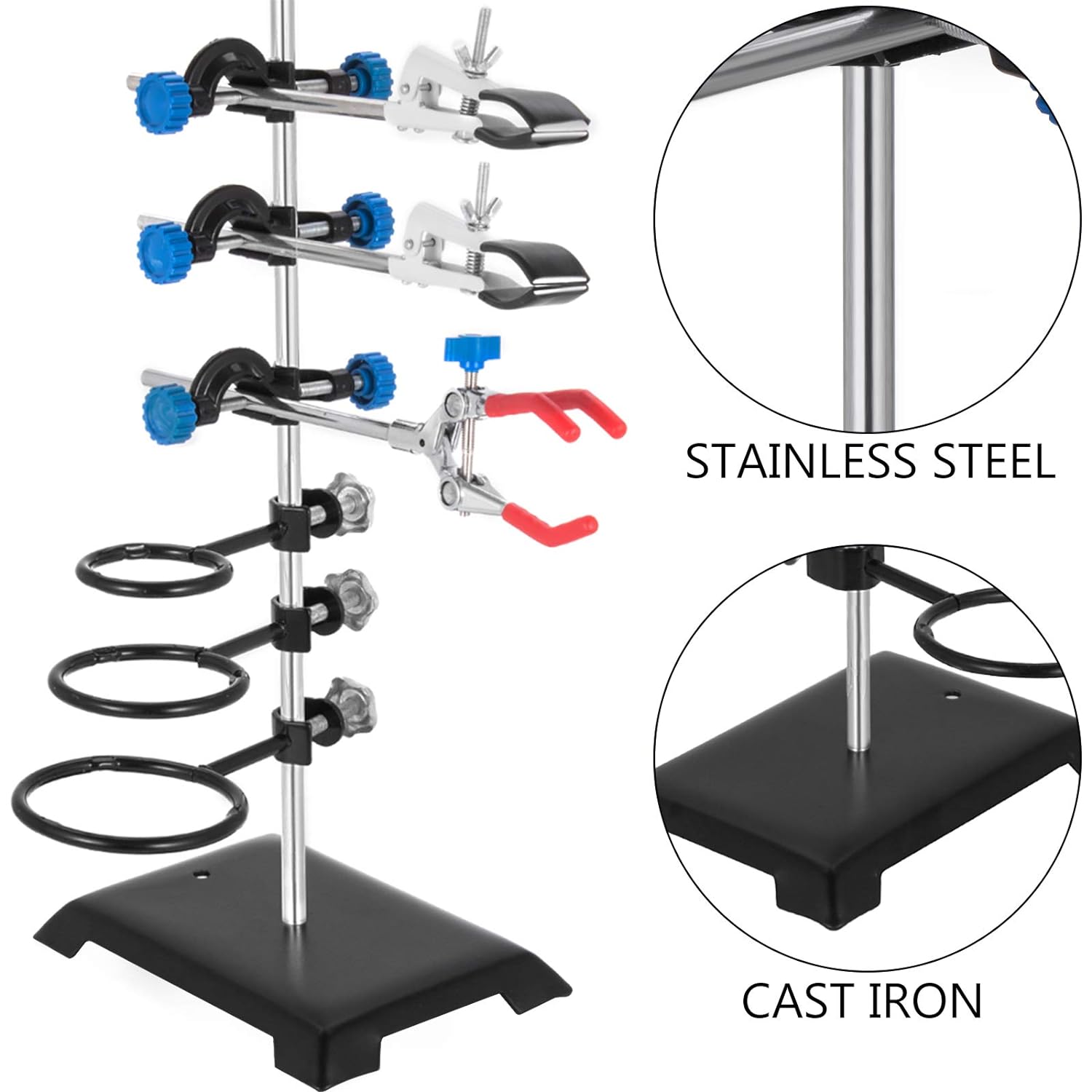 Laboratory Metalware Set: Premium Iron Support Stand with Flask Clamp & Condenser Stand - 60cm Height for Superior Lab Support