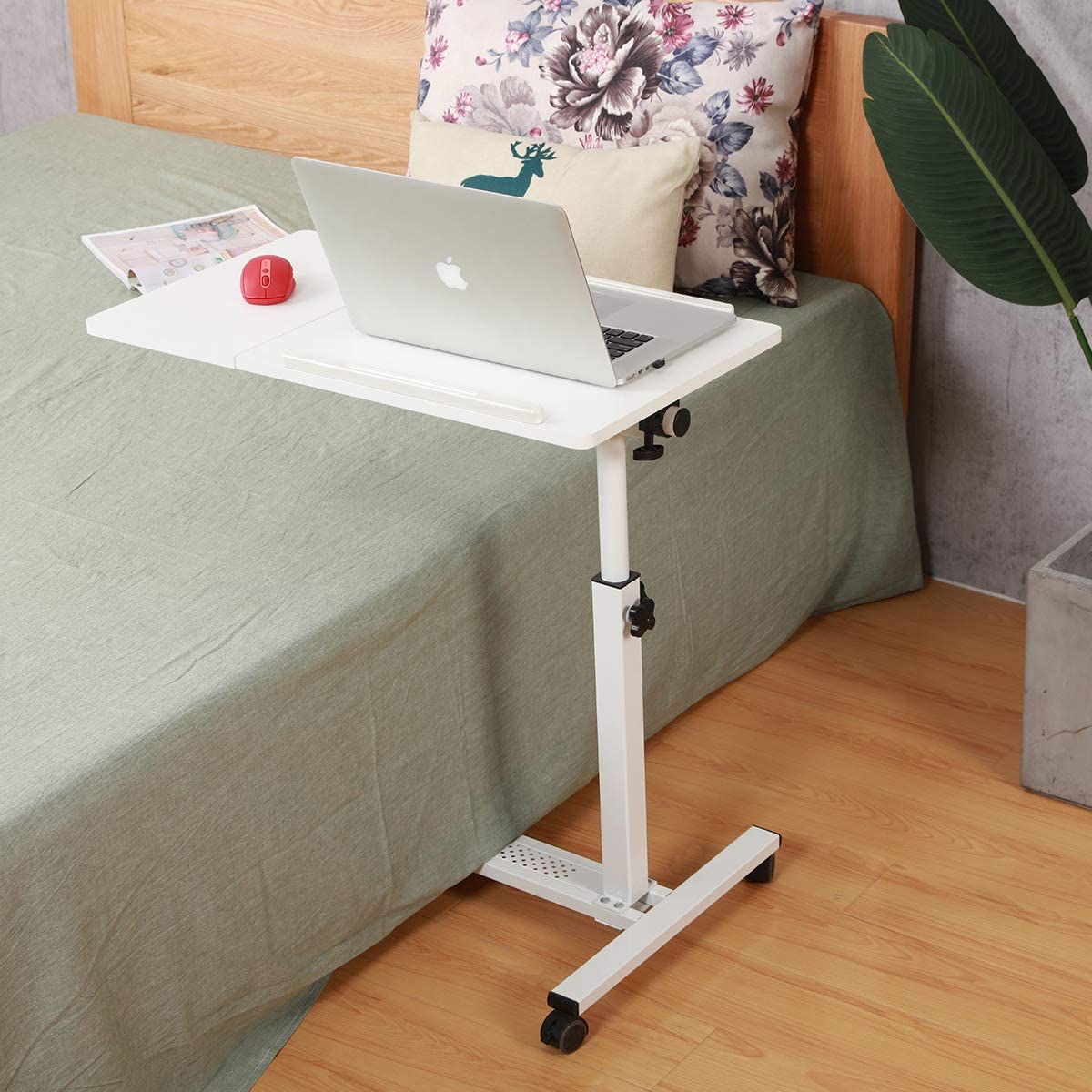 Over Bed Table with Wheels Adjustable | Rolling Laptop Table Overbed Desk Hospital Tray Table Black