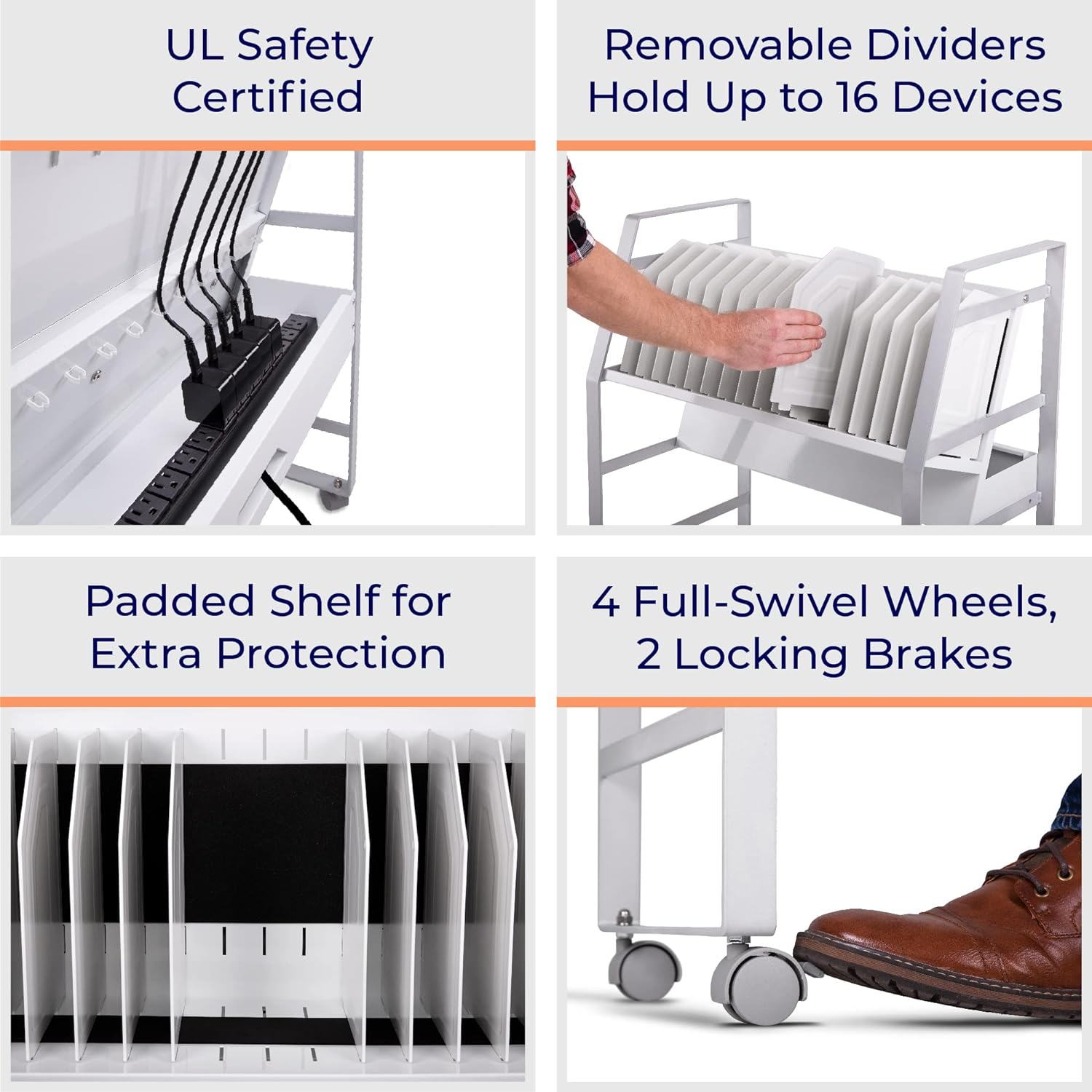 Portable 32-Device Mobile Charging Station | Rolling Open Storage Cart with Reversible Top Shelving | Tablets, Laptops, Chromebooks | UL Safety-Certified with Surge Protection