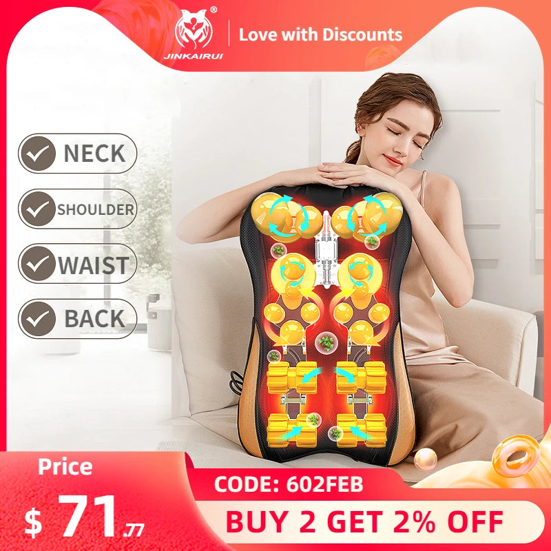 Multifunctional Electric Massage Cushion Neck Shoulder Waist Back Remote Control Deep Kneading Shiatsu Heating Pain Relieve Gift