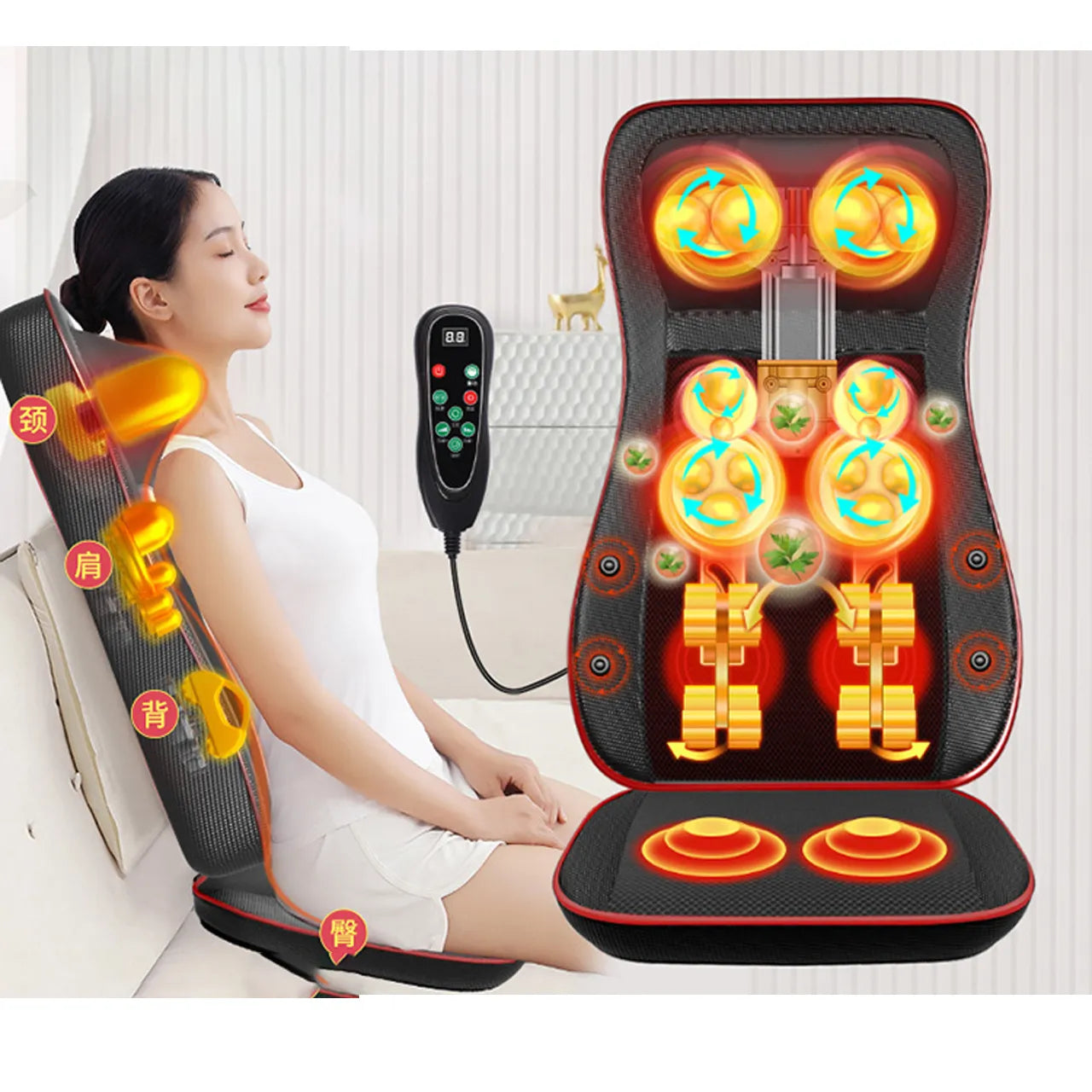 Multifunctional Electric Massage Cushion Neck Shoulder Waist Back Remote Control Deep Kneading Shiatsu Heating Pain Relieve Gift