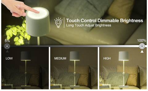 Huiveoo Cordless Table Lamp Silva C Touch Control Dimmable Brightness