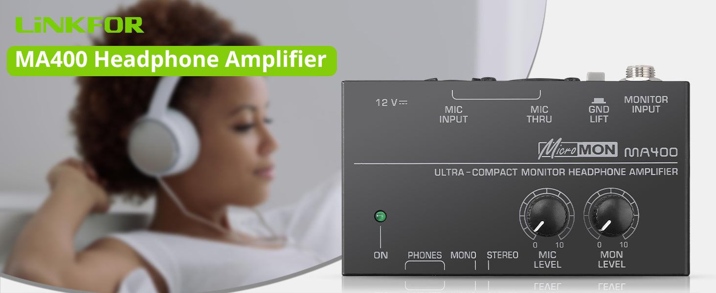 LiNKFOR MA400 Headphone Amplifier for XLR Microphone & Audio Signal