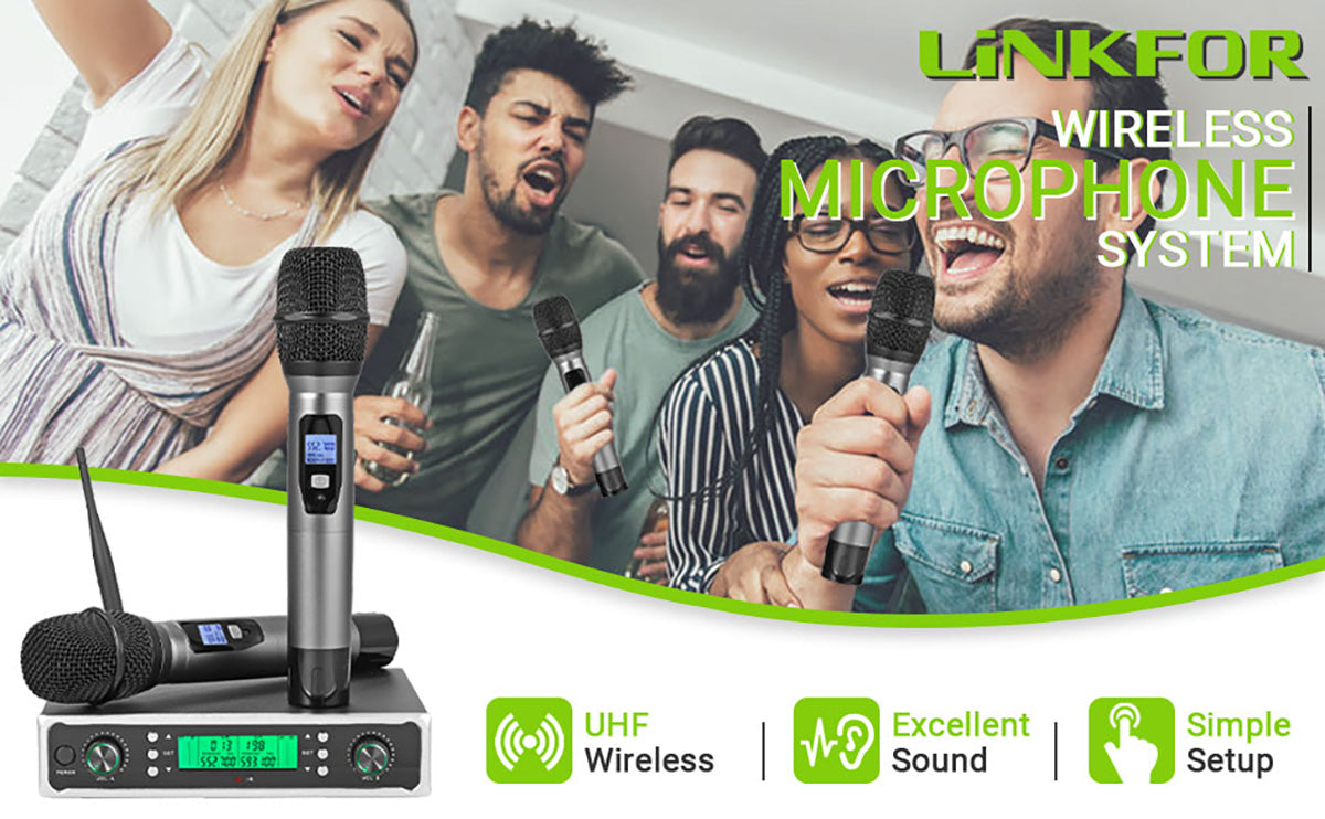 LiNKFOR Dual Channel UHF Cordless Wireless Microphone System
