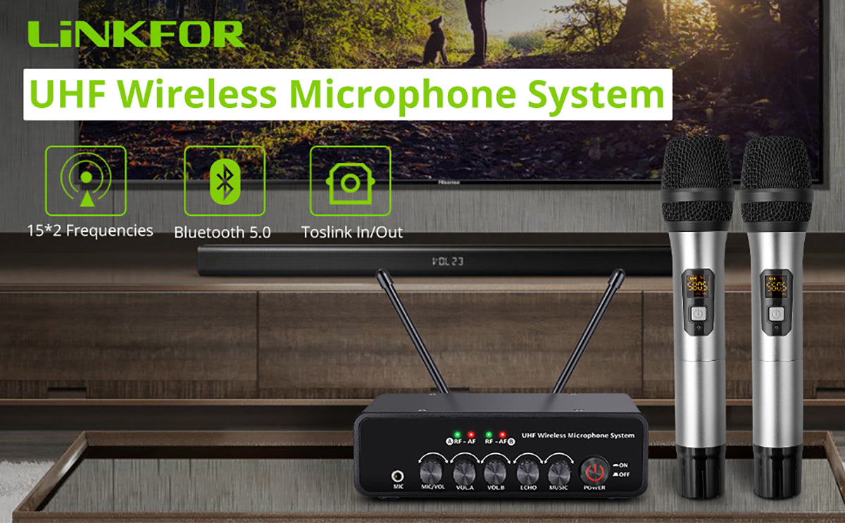 LiNKFOR UHF Wireless Handheld Microphone System, Bluetooth 5.0