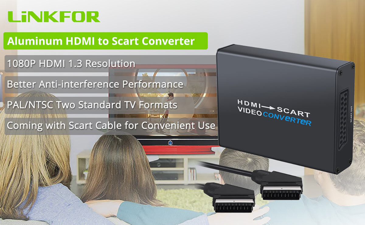 LiNKFOR HDMI to SCART Converter 1080P Aluminum Alloy HDMI 1.3 Input for TV DVD SKY HD Blue Ray DVD