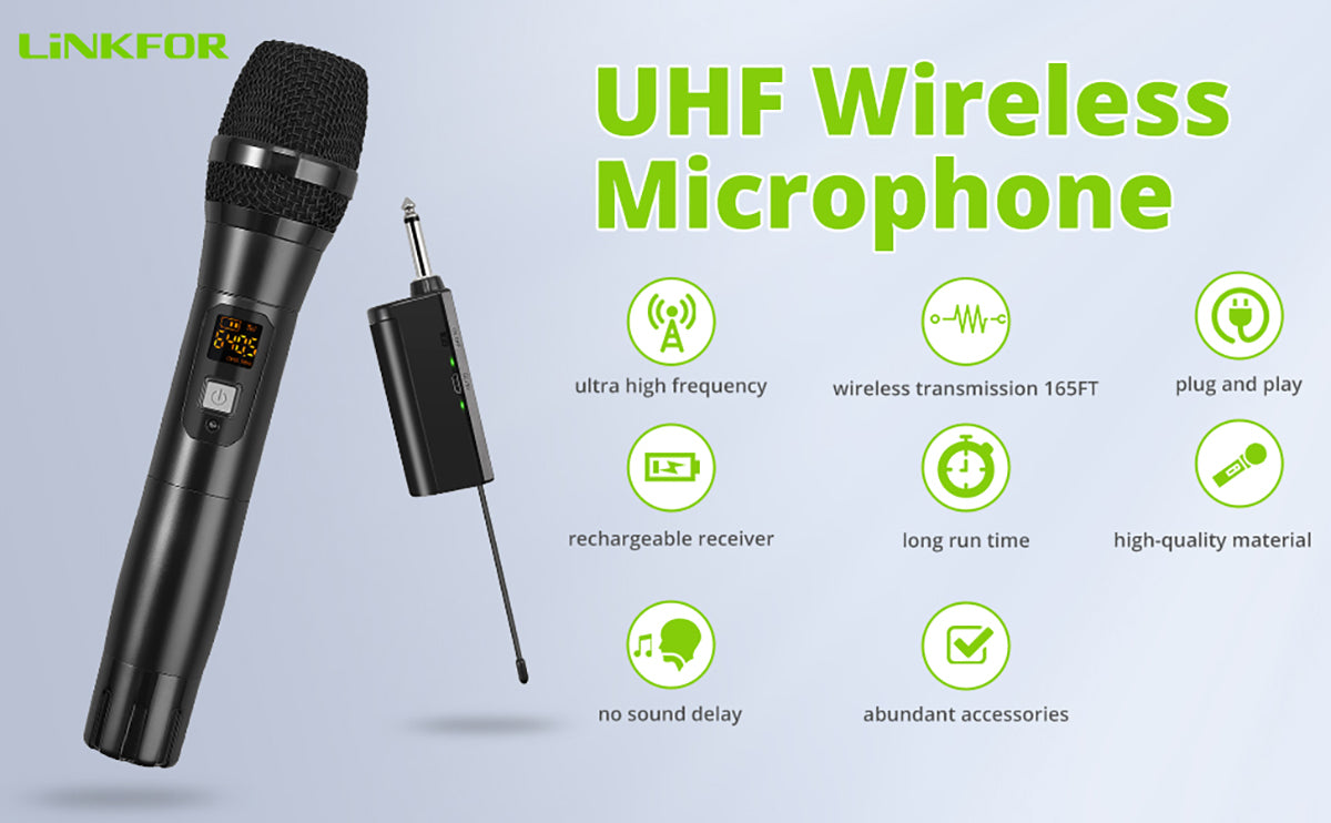 LiNKFOR UHF Wireless Handheld Microphone with Rechargeable Receiver Noise