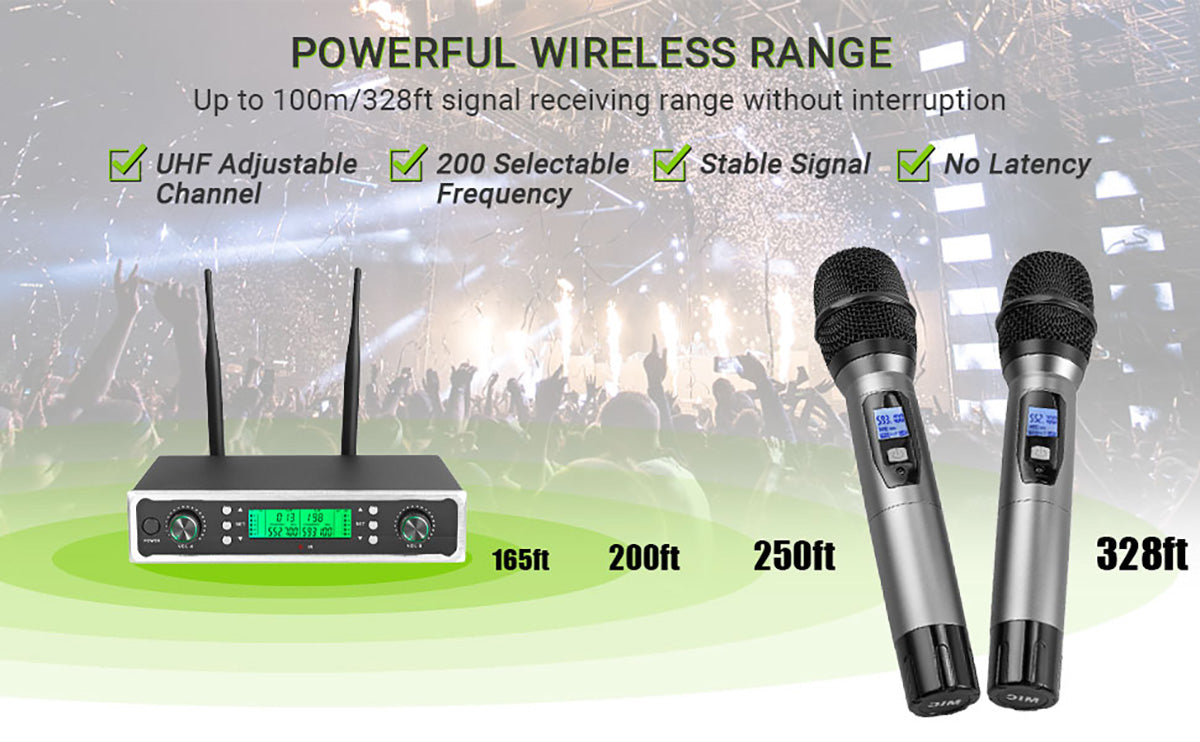 LiNKFOR Dual Channel UHF Cordless Wireless Microphone System