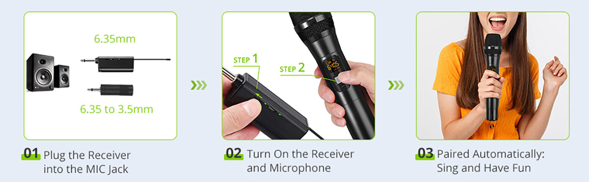 LiNKFOR UHF Wireless Handheld Microphone with Rechargeable Receiver Noise