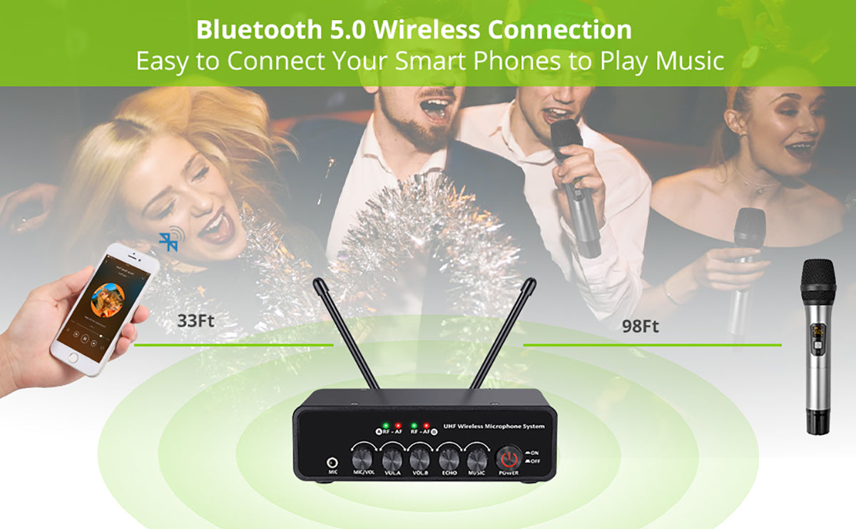 LiNKFOR UHF Wireless Handheld Microphone System, Bluetooth 5.0