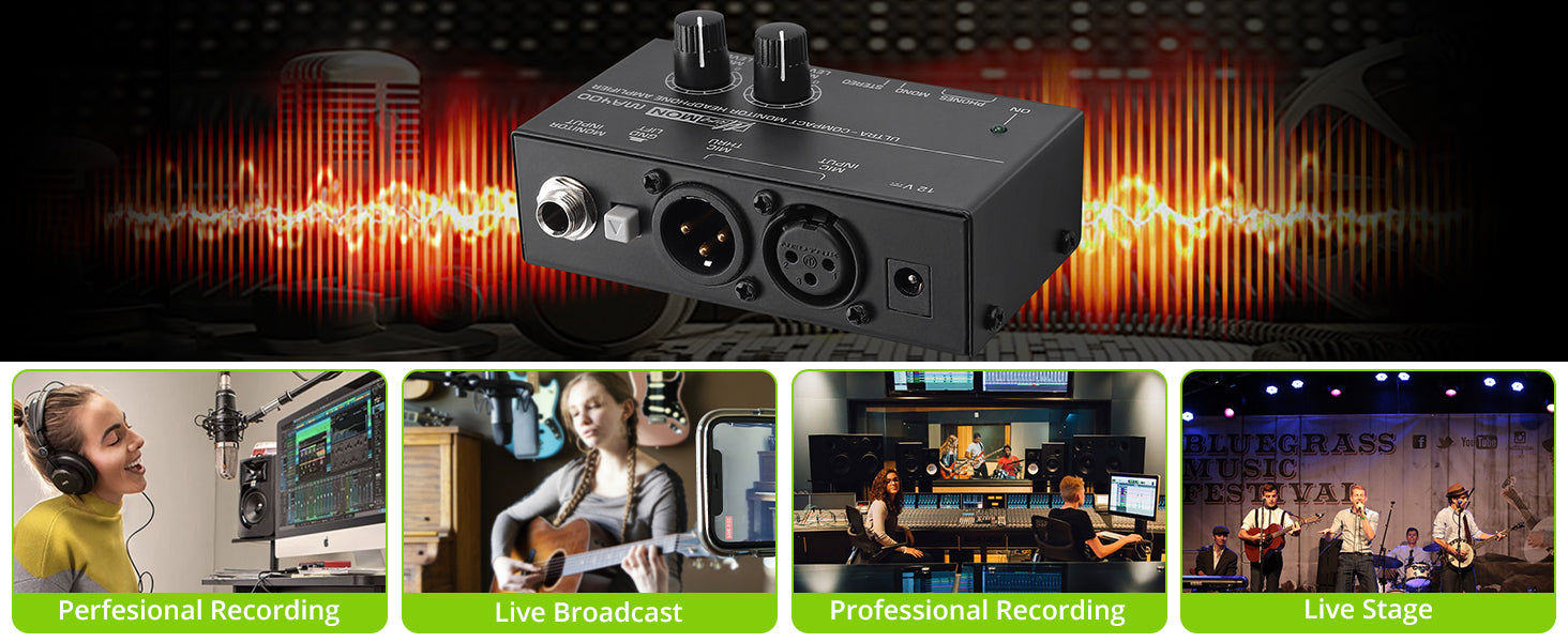 LiNKFOR MA400 Headphone Amplifier for XLR Microphone & Audio Signal