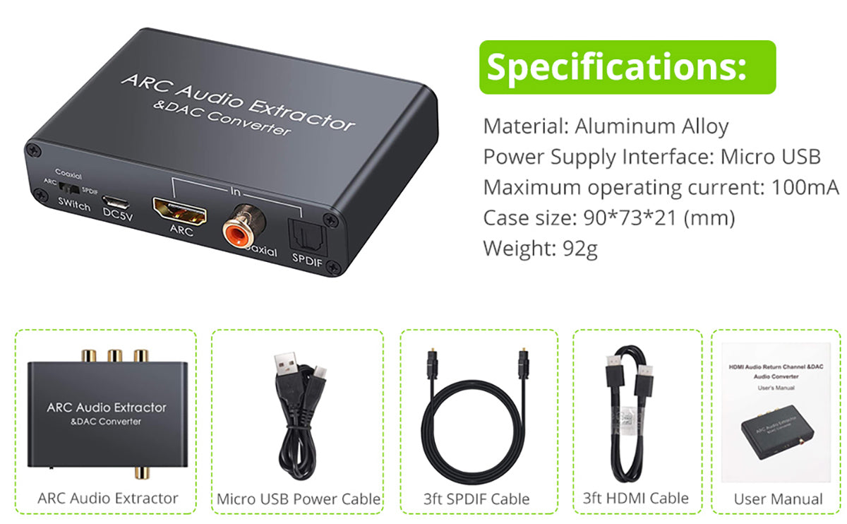 LiNKFOR ARC Audio Extractor HDMI Audio Return Channel DAC