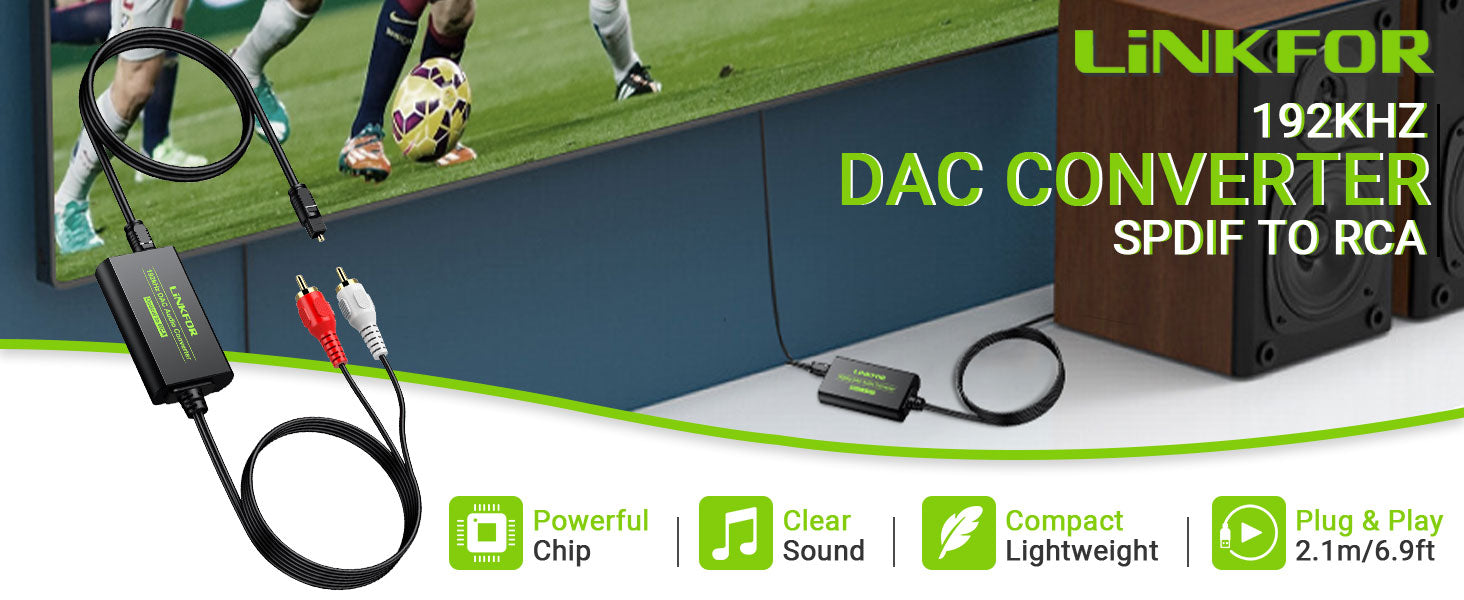 LiNKFOR 192kHz DAC Digital to Analog Converter with Optical Cable