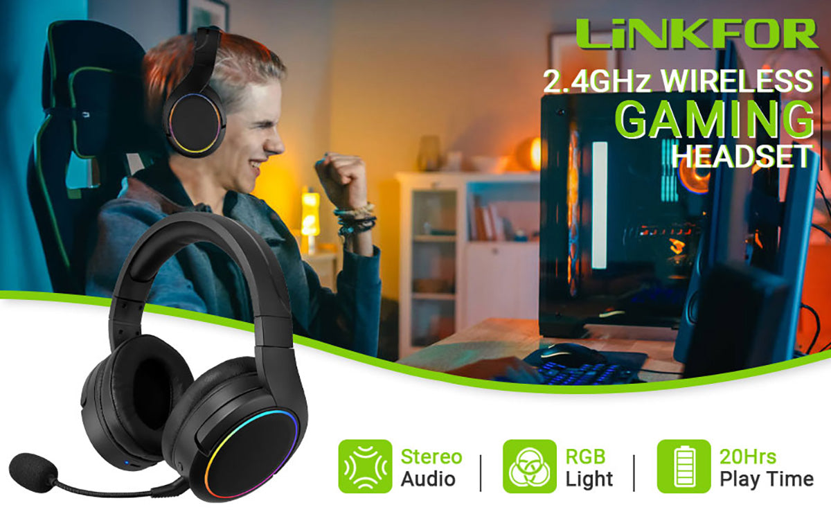 LiNKFOR 2.4G Wireless Gaming Headset for PS4 PS5 PC with Detachable Noise Cancellation Mic