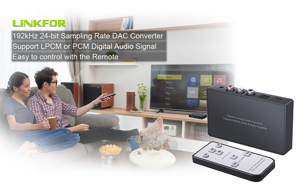 LiNKFOR 192kHz DAC Converter with Remote Control Support Volume Control Mute Power ON or OFF