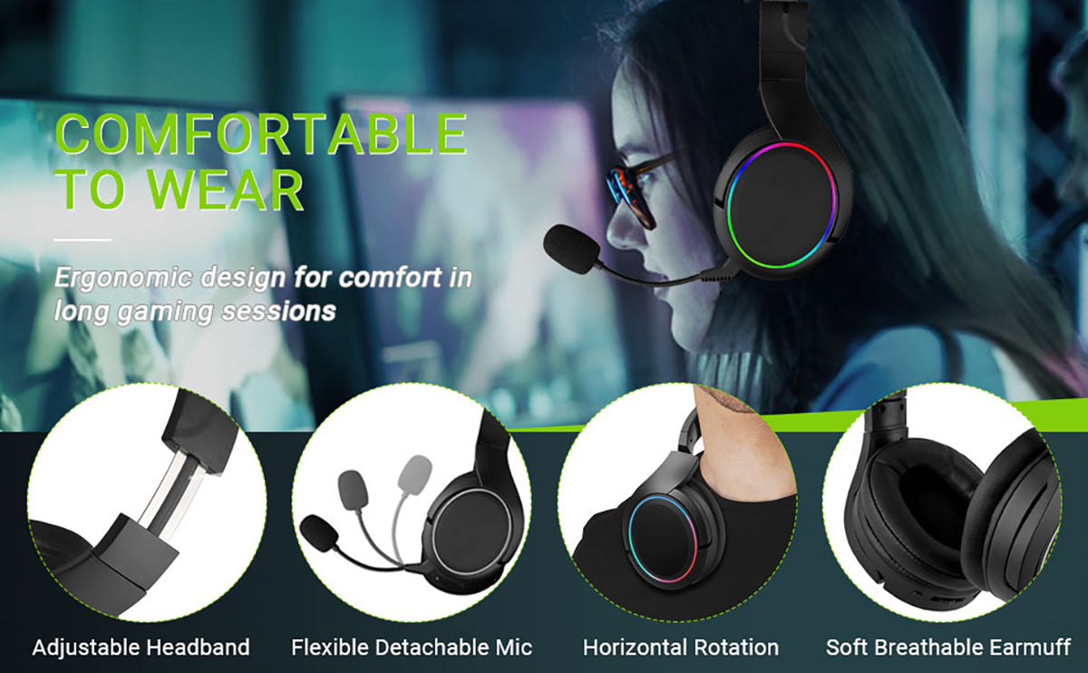 LiNKFOR 2.4G Wireless Gaming Headset for PS4 PS5 PC with Detachable Noise Cancellation Mic