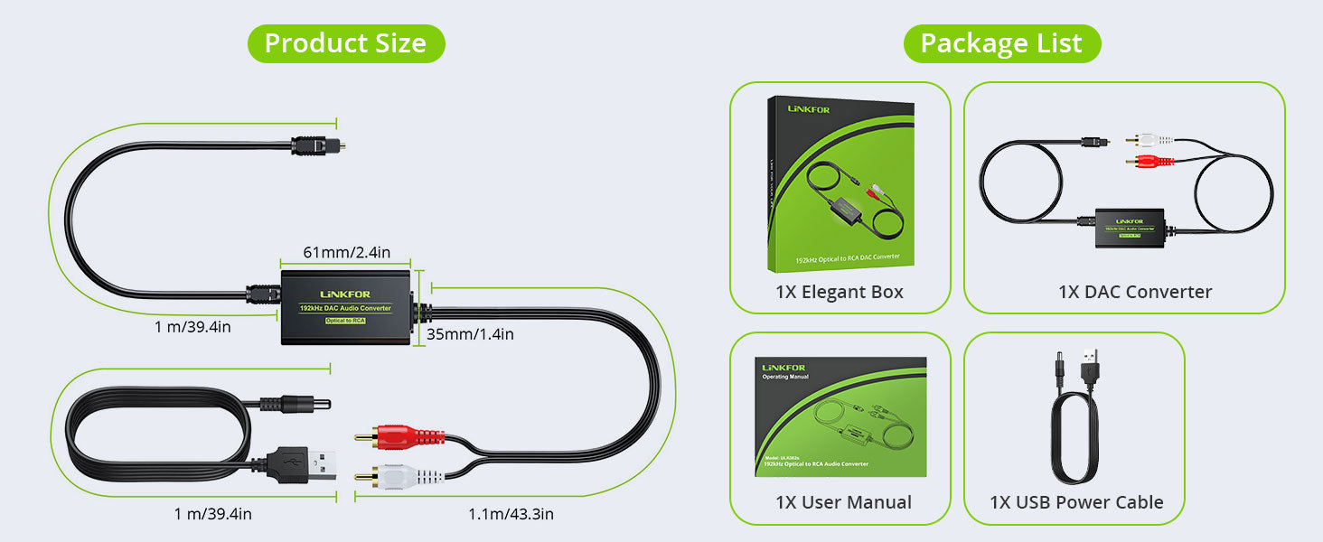 LiNKFOR 192kHz DAC Digital to Analog Converter with Optical Cable