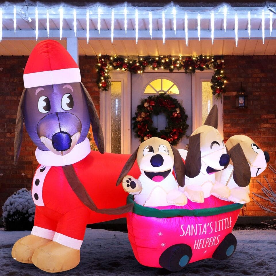 5 FT Long Christmas Puppy Inflatable Built-in LEDs Dachshund Blow Up Yard Decor