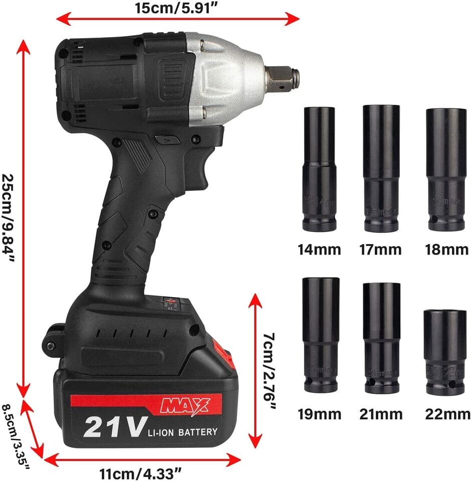 Cordless Electric Impact Wrench Gun 1/2' Driver 520Nm/Li-ion Battery High Power