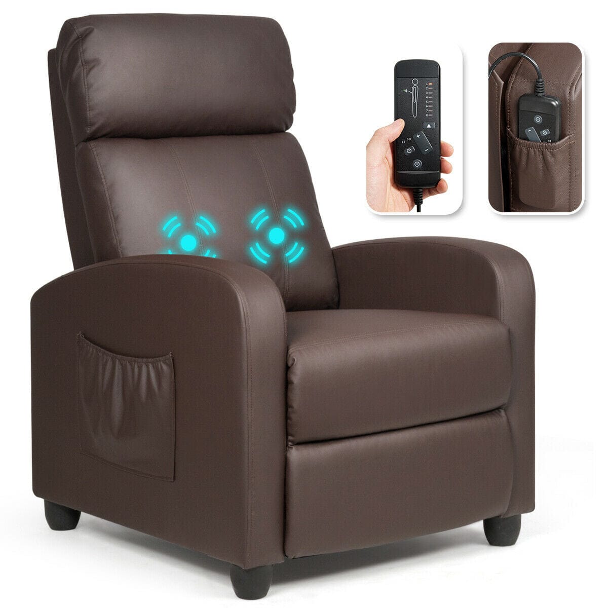 Massage Recliner Chair Single Sofa PU Leather Padded Seat w/ Footrest Brown