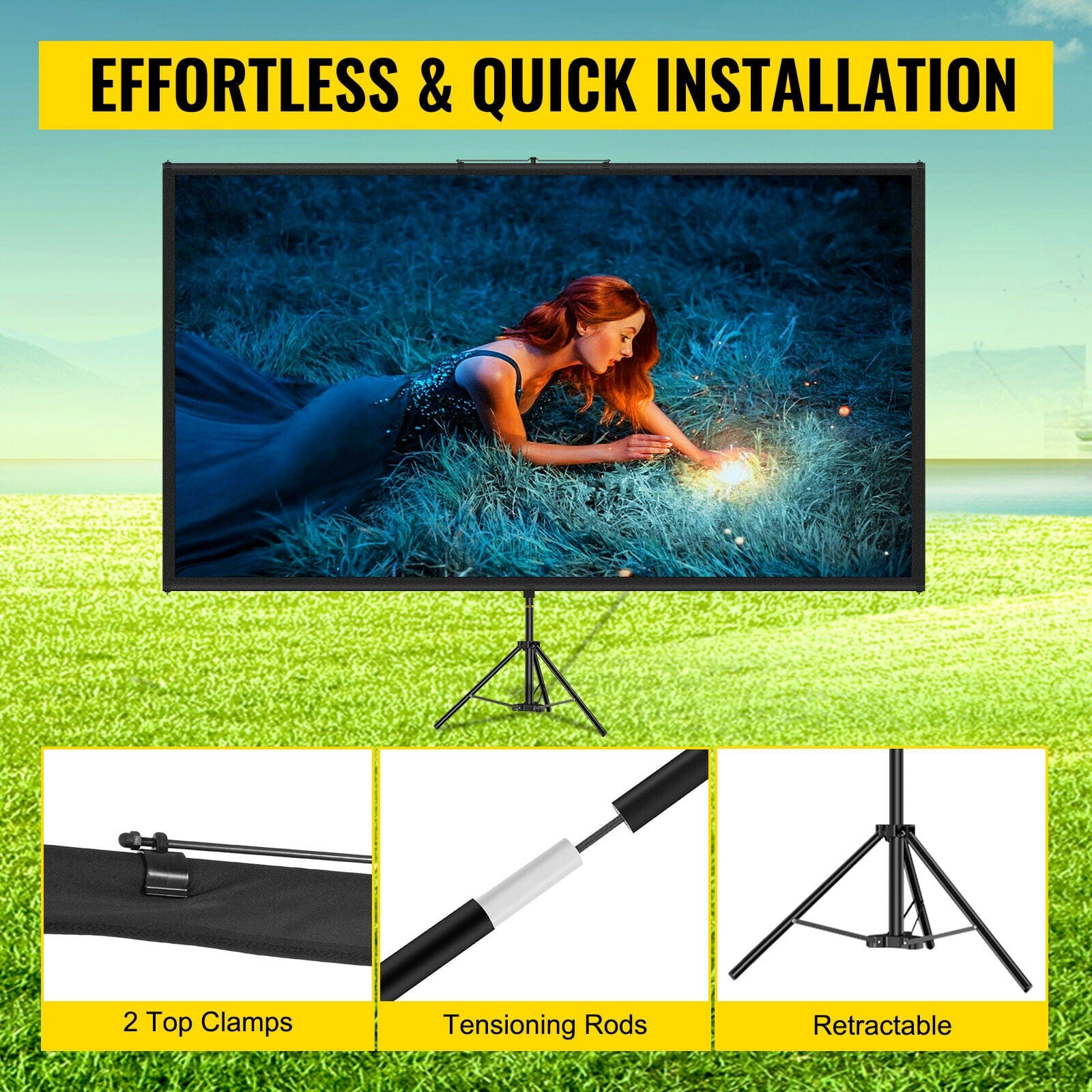 VEVOR Projector Screen with Stand 80 inch 16:9 HD 4K Outdoor Indoor Projection