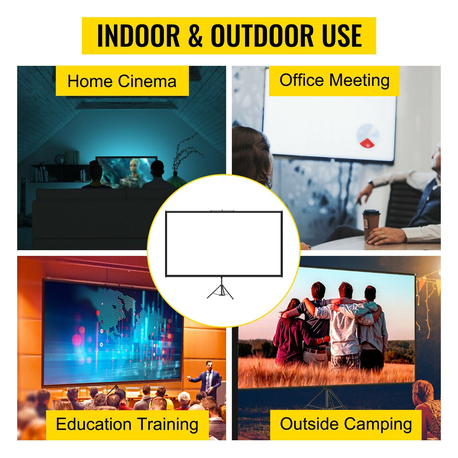 VEVOR Projector Screen with Stand 80 inch 16:9 HD 4K Outdoor Indoor Projection